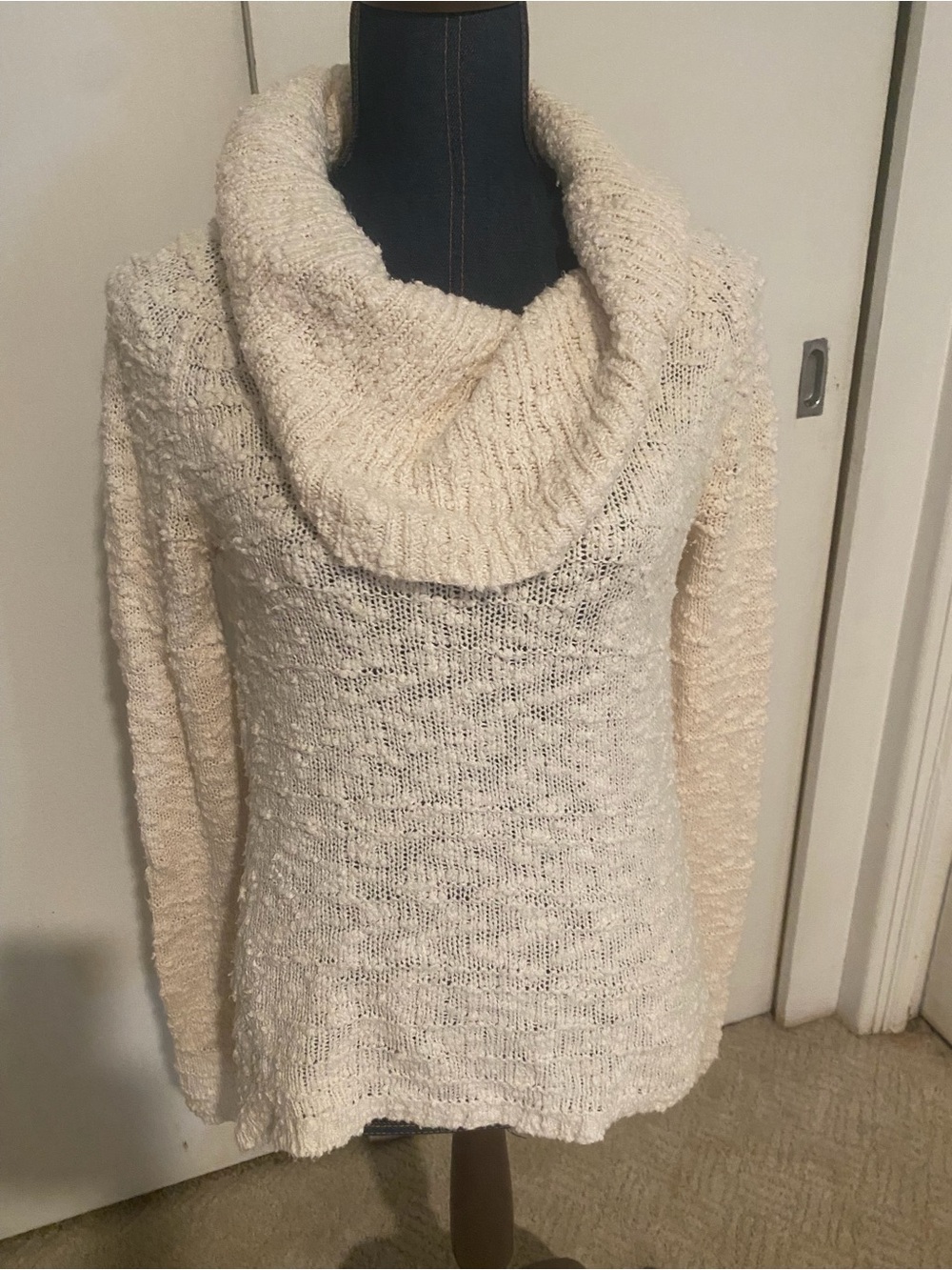 Moth Cream Cable Cowl-Neck Sweater